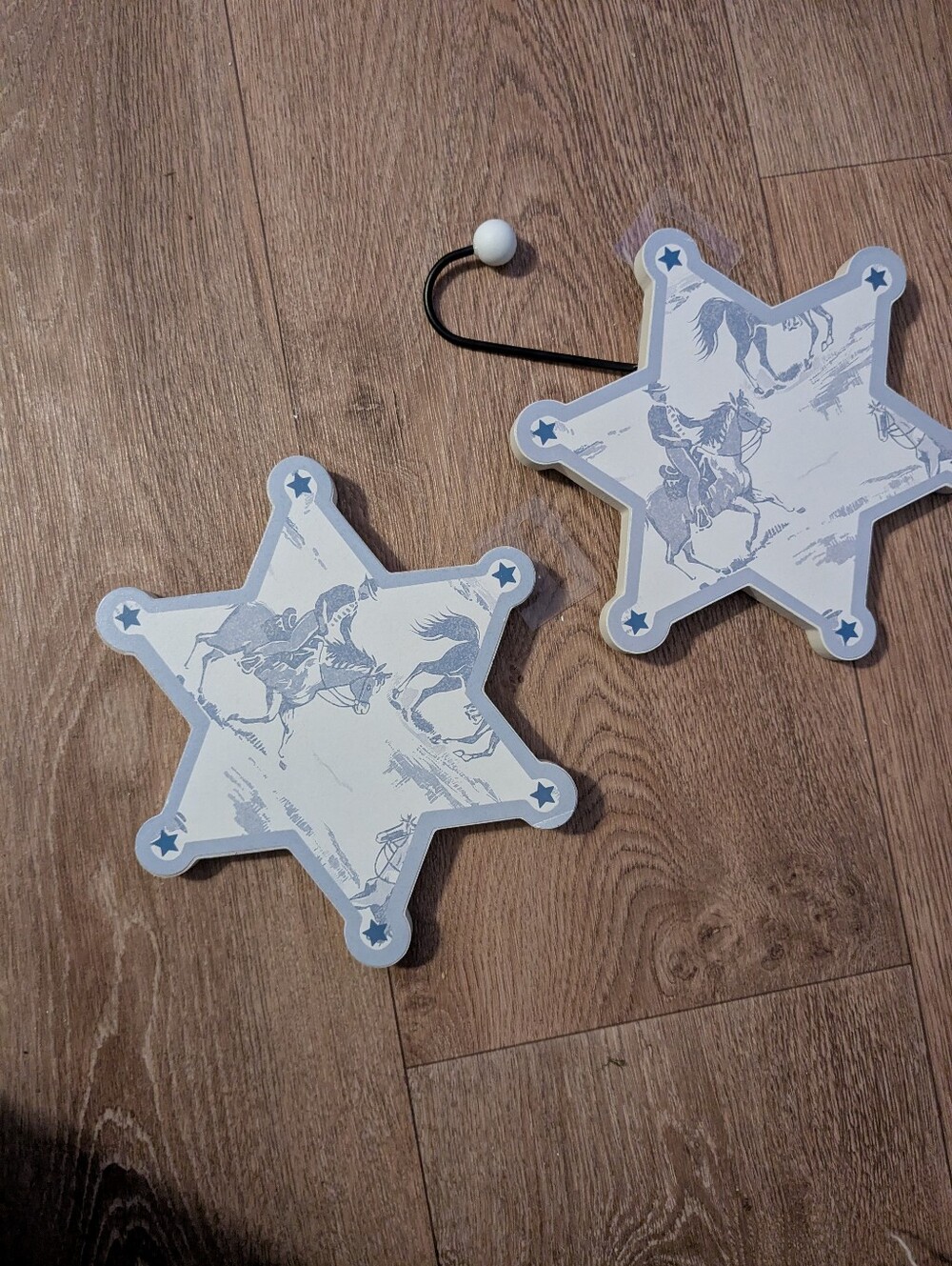 Decorative Sheriff Star Wall Hook And wall Art Light Blue and White - Unbranded